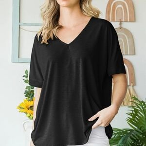 HEIMISH USA Black V-Neck Short Sleeve Top